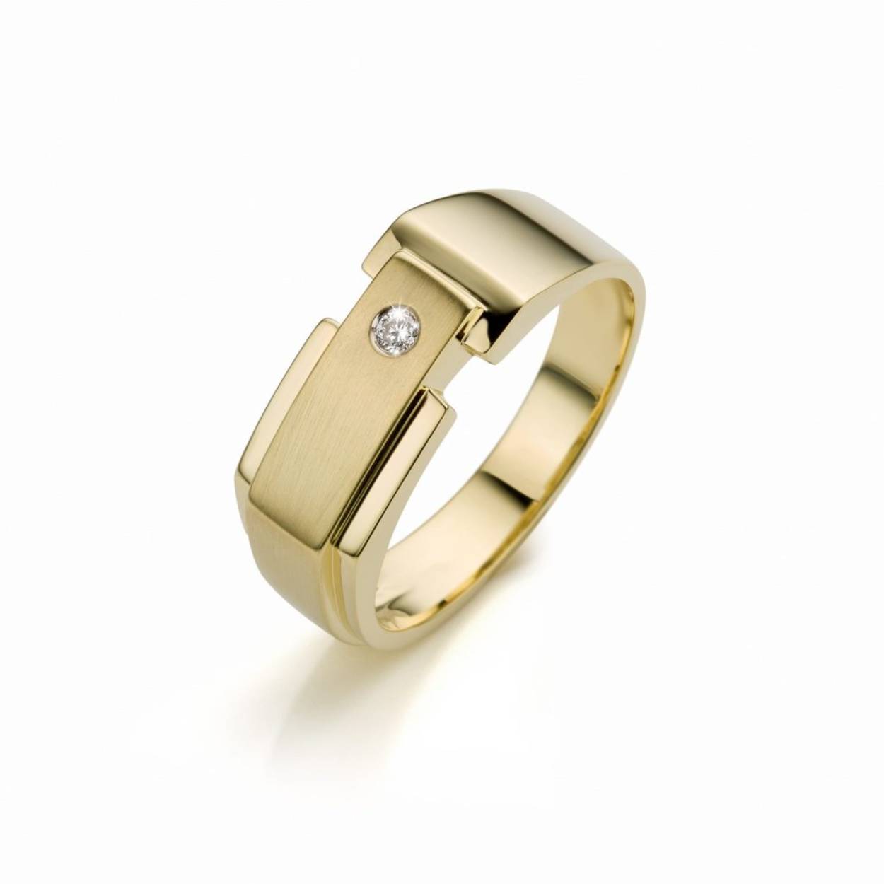gouden zegelring, mat/poly+0.04ct briljant
