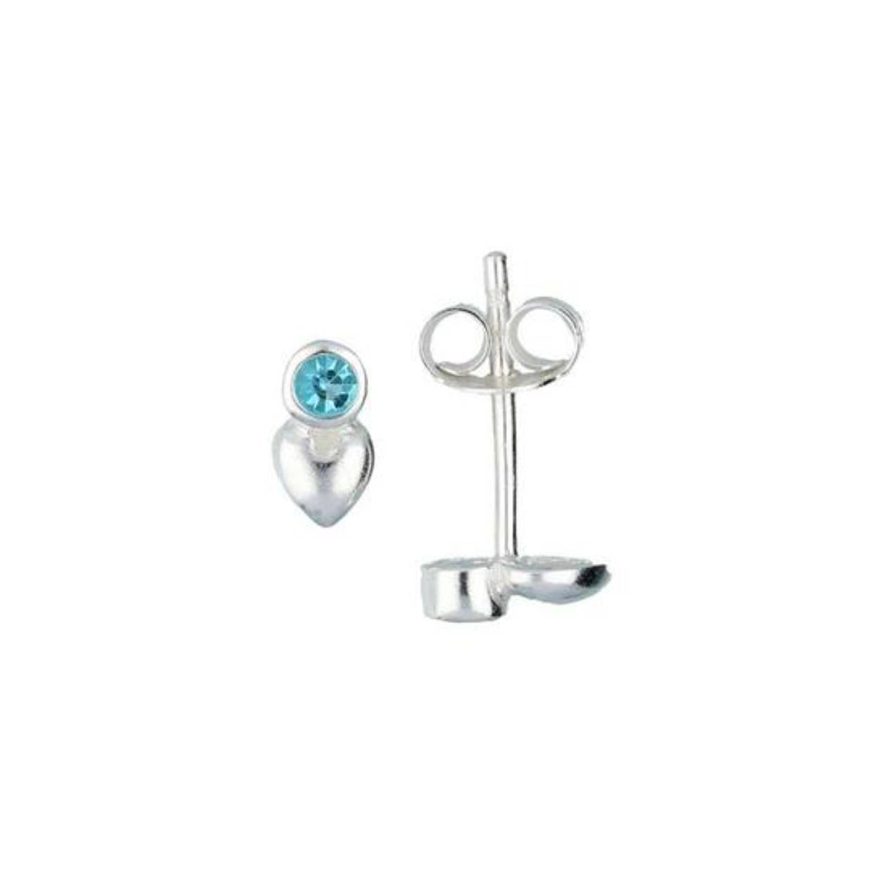 ZILVER KINDEROORKNOPJES HART BLAUW ZIRKONIA
