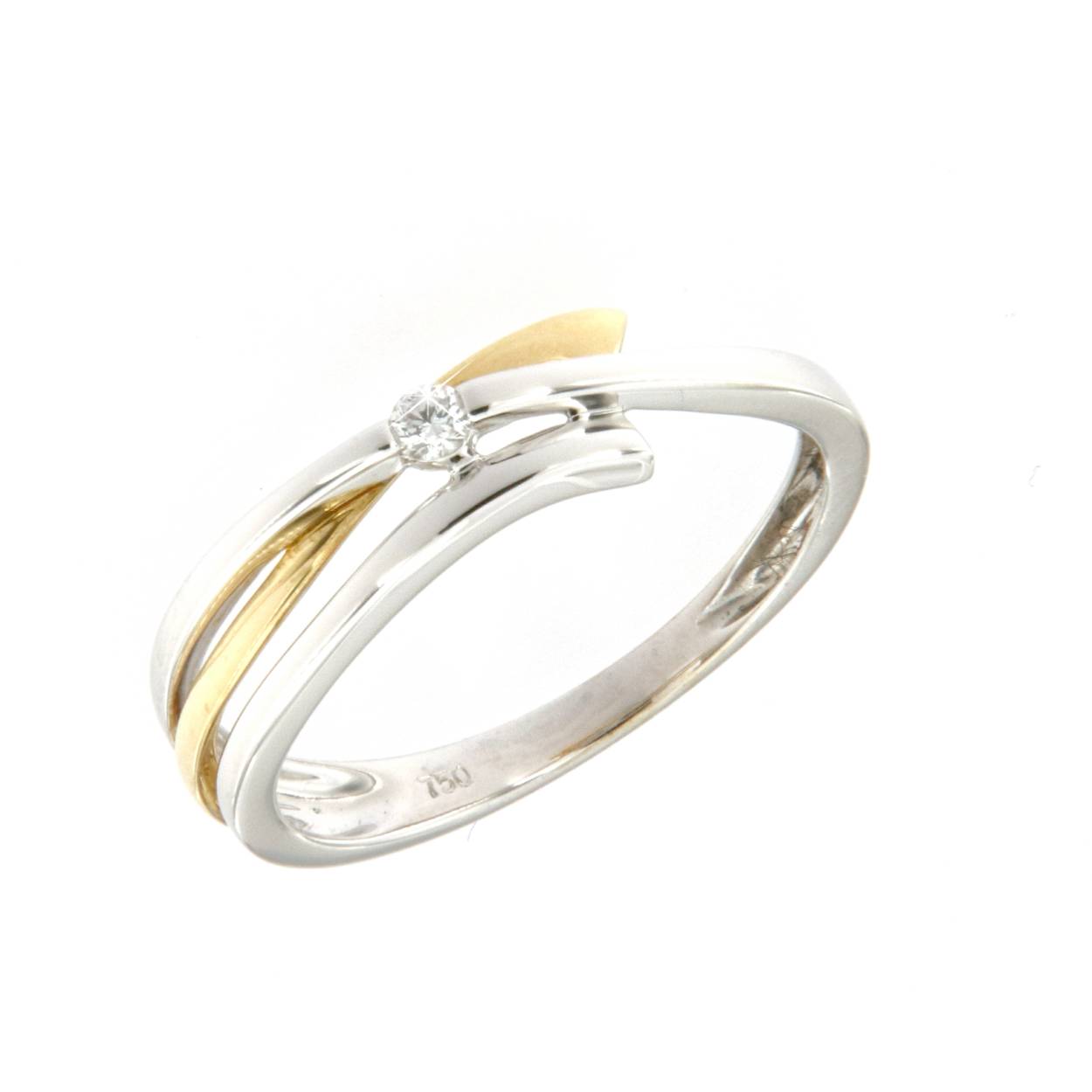 bicolor ring in 18kt goud met briljant 0.04ct