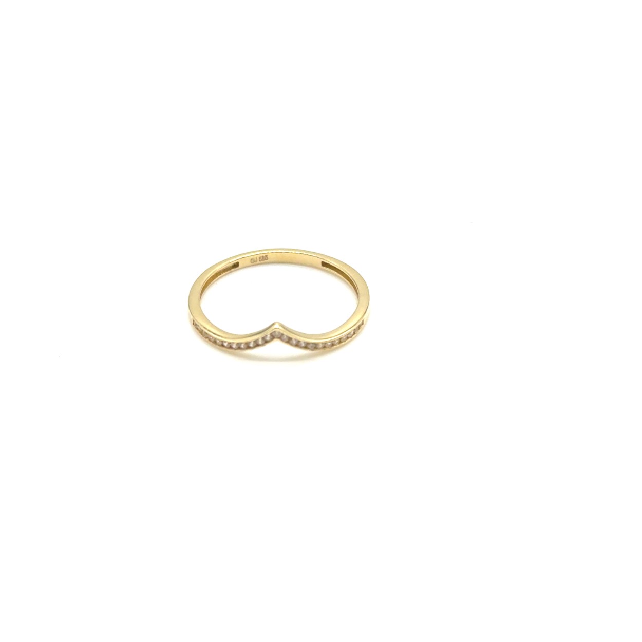 14k geelgouden V ring met zirkonia stenen. 