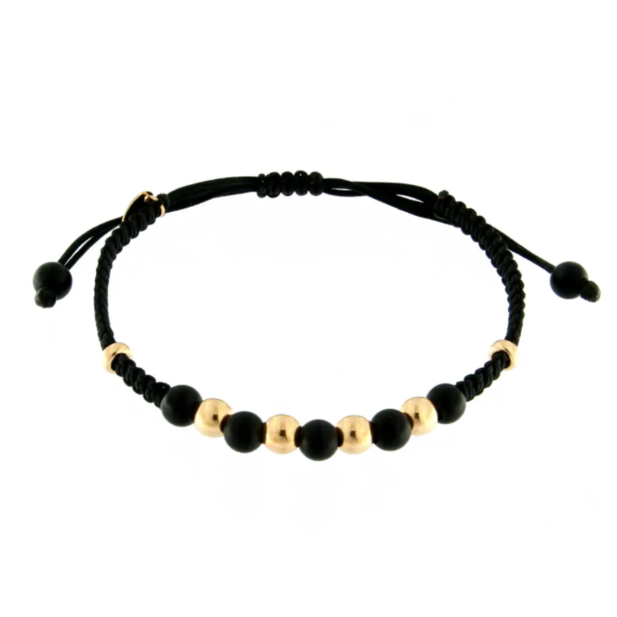 BRACELET UNISEX EN ONYX NOIR ET OR ROSE 18K TAILLE REGLABLE 15-25CM