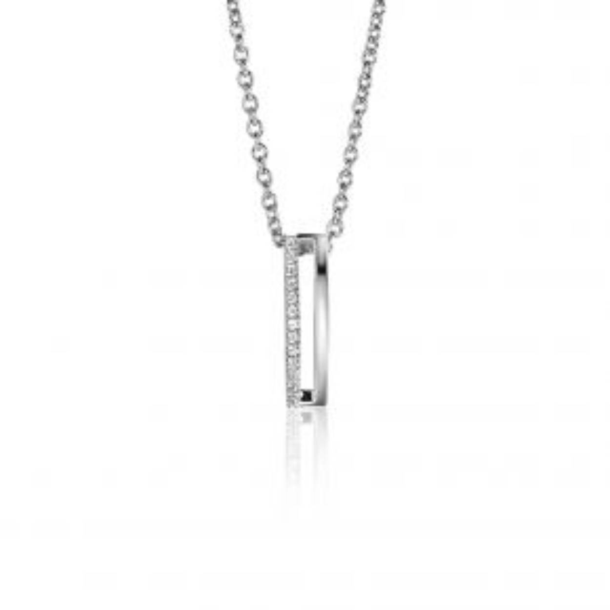 15mm ZINZI zilveren strakke hanger bezet met witte zirconia's ZIH2452 (exclusief ketting geprijsd)