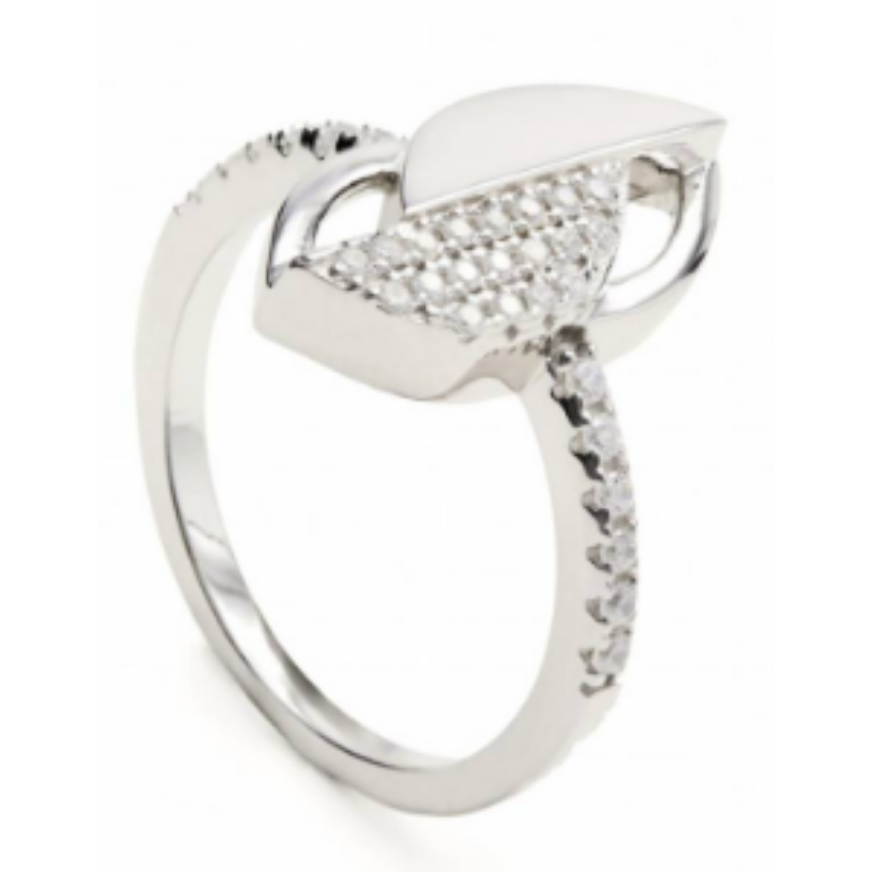 ZILVEREN ZIRCONIA RING GEOMETRISCH BLADONTWERP
