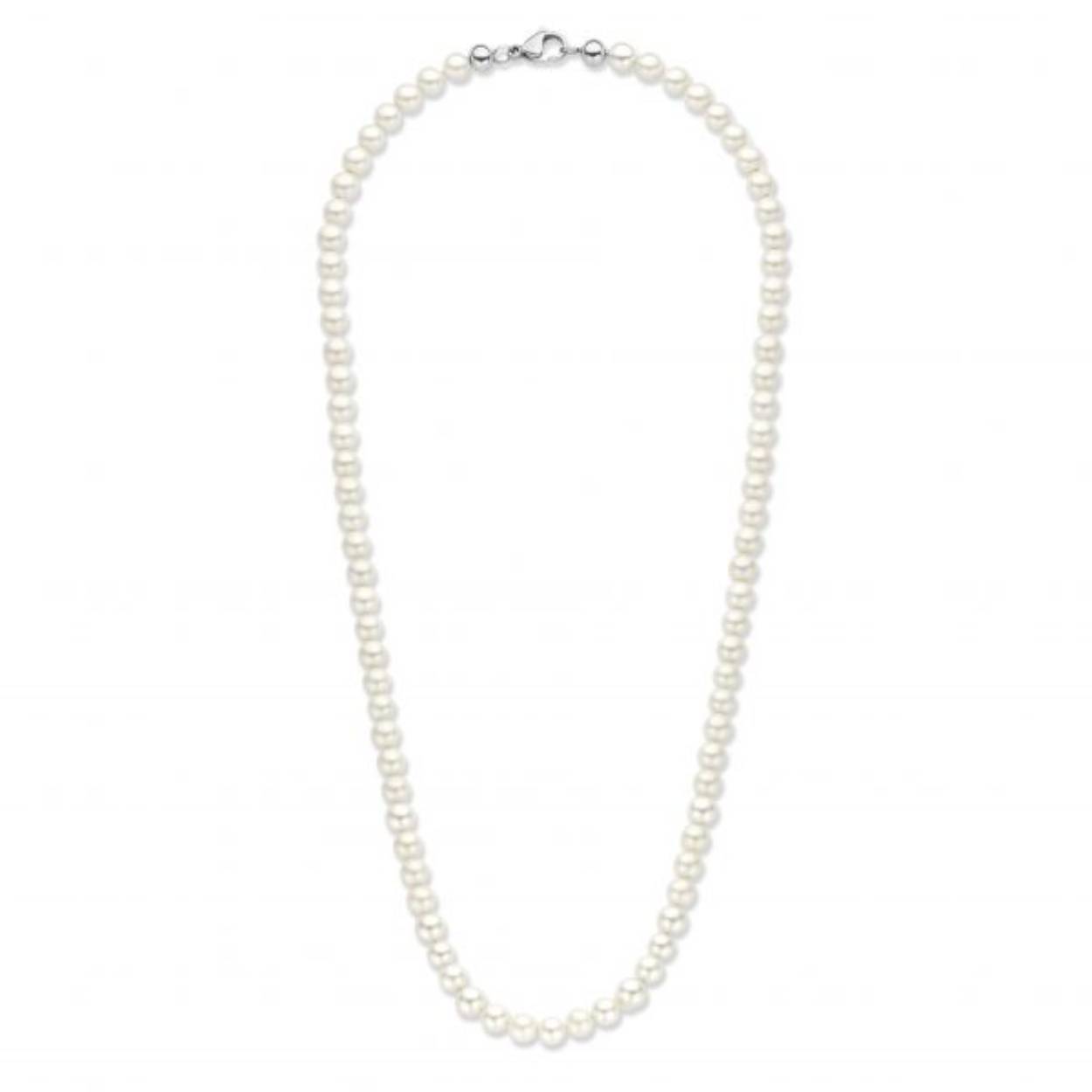 Frank 1967 7FN-0049 Witte Parelketting 6,3mm - 50cm - Staal Slot - Zilverkleurig