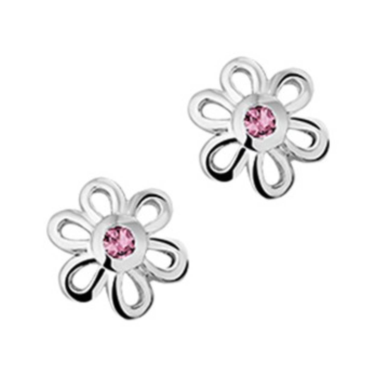 Zilveren oorknoppen - Zirkonia - Roze