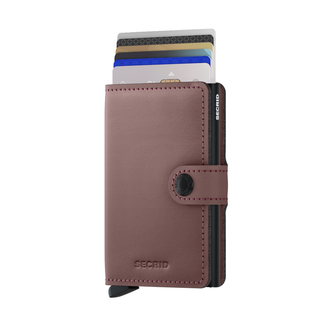 Met de Secrid cardprotector als basis, is de Miniwallet een compacte én veilige portemonnee. De portemonnee sluit af door middel van een drukknoopsluiting. De aluminium cardprotector in de Miniwallet beschermt uw belangrijkste passen optimaal, zowel tegen buigen, slijten en breken als tegen ongewenst uitlezen van RFID-kaarten (zoals de OV-chipkaart, ID-kaart, de nieuwste creditcards en bedrijfspasjes). De Secrid Miniwallet is geschikt voor 6 vlakke kaarten of 4 kaarten met verdikte letters. Naast zes kaarten in de cardprotector biedt het binnenwerk ruimte voor enkele kaarten, papiergeld, bonnetjes en visitekaartjes. De Secrid Miniwallet is een compacte portemonnee en vanwege de druksluiting gemakkelijk mee te nemen. Dankzij het unieke ontwerp schuiven de kaarten trapsgewijs naar buiten voor een eenvoudige selectie. De Secrid Miniwallet wordt geleverd in een mooie verpakking en daardoor ook zeer geschikt als uniek cadeau. Matte variant: gecorrigeerd leer en hierdoor gemakkelijk te onderhouden. - Vervaardigd uit echt Europees leer - Sluit af met een drukknoopsluiting - Protector gemaakt van massief aluminium - Formaat slechts 21 mm dik - Ruimte voor 6 vlakke kaarten of 4 kaarten met verdikte letters (bepaalde creditcards) - Extra ruimte voor briefgeld, visitekaartjes, garantiebonnen of 4 extra passen - Geschikt voor enkele munten - Beschermt kaarten tegen buigen, slijten, breken en ongewenst uitlezen (skimmen) - Met één druk op de knop schuiven de kaarten trapsgewijs naar buiten 2 jaar garantie