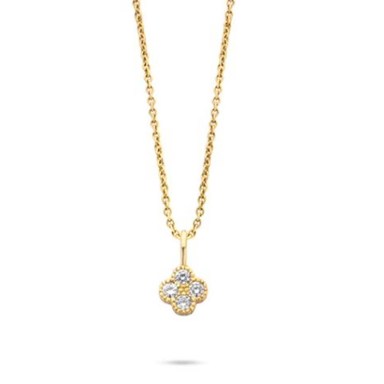 Model MSH742-DI is een prachtige 14krt hanger + collier, onderdeel van de lijn van The Duchess. De hanger heeft een hoogte en breedte van 5 mm met 4 briljantjes van 0.02 crt PW. Voor een elegante uitstraling, combineer hem met een avondjurk of een chique top. Perfect voor speciale gelegenheden of een stijlvolle dagelijkse look.