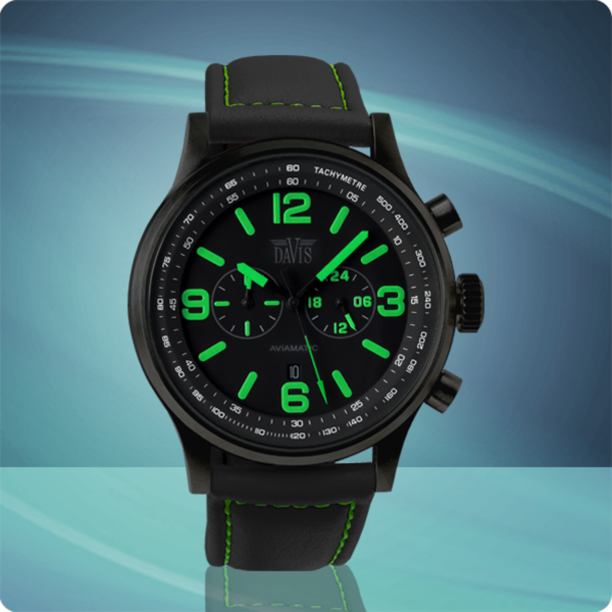 DaVis Chronograaf horloge uit de Aviamatic Adventure Collectie geïnspireerd op het spitfire Straaljager design. 
