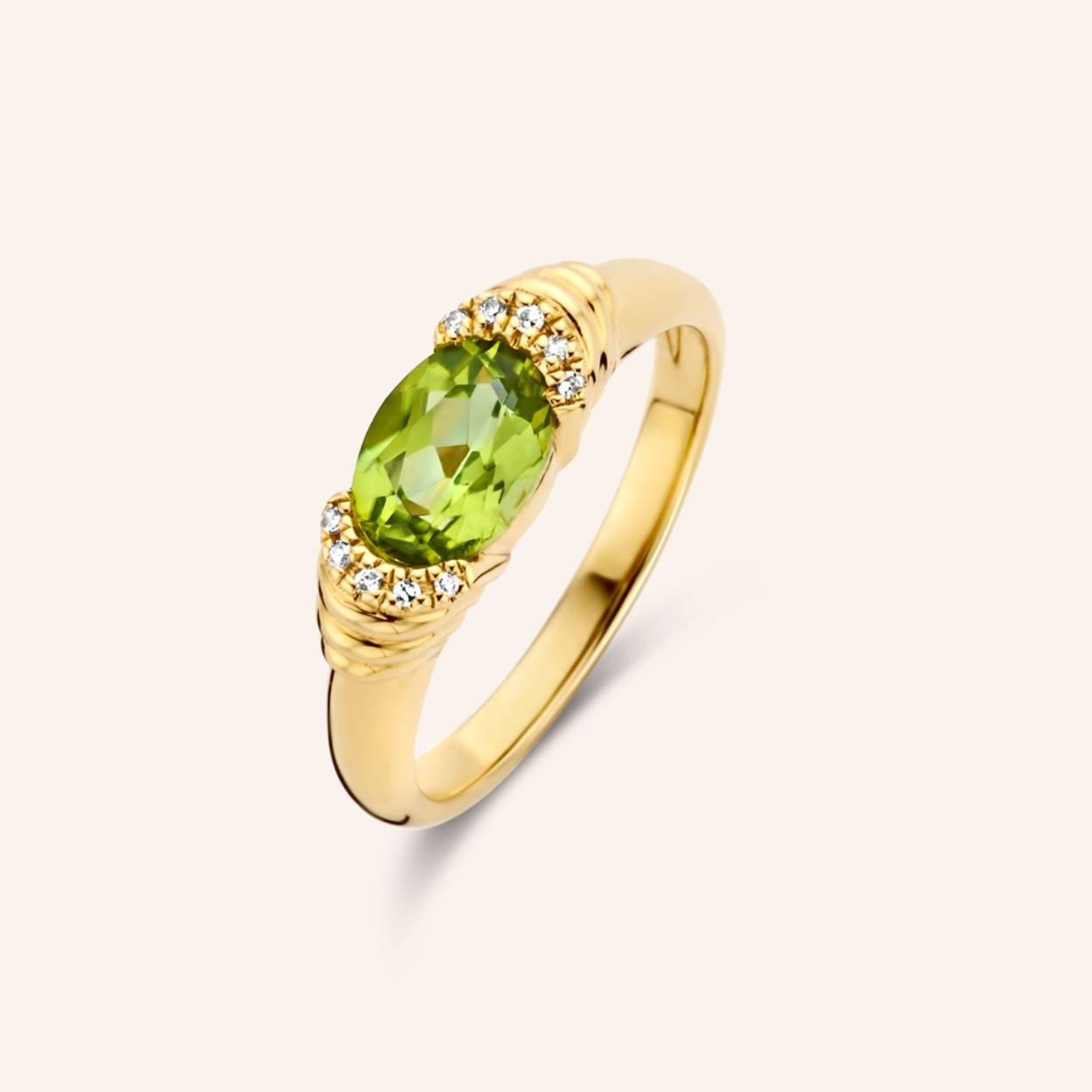 Ring gold plated zilver peridoot 0.04ct brilj