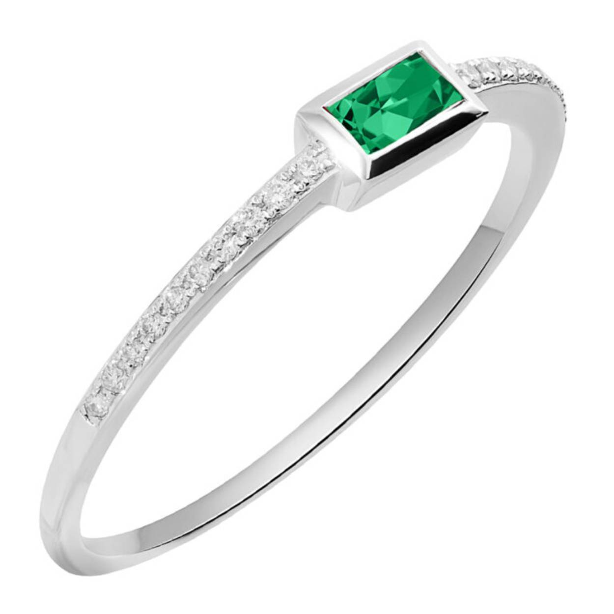 witgouden diamanten ring met diamanten en Smaragd. 14k h/si 0.13 caraat smaragd 