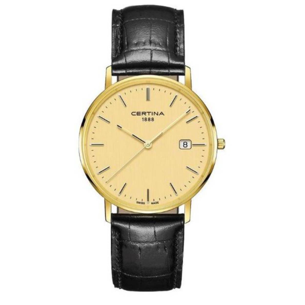 Certina herenhorloge goud met leren band C9014100602100