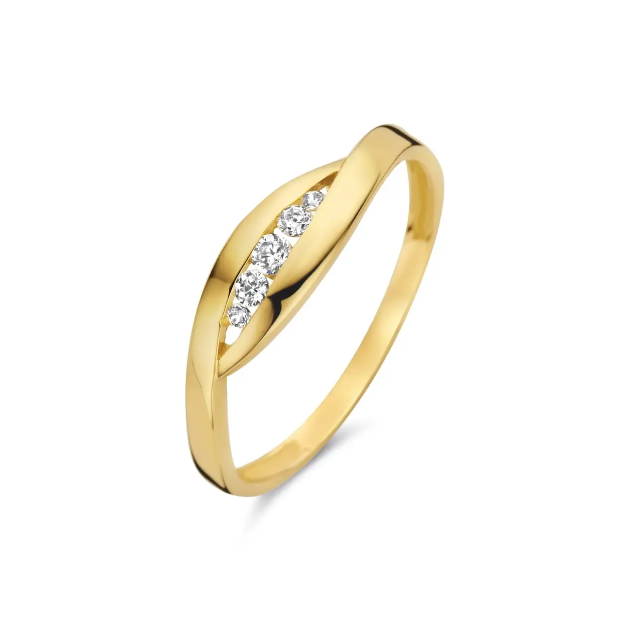 gouden ring, slag+ 5 zirconia mt17,5