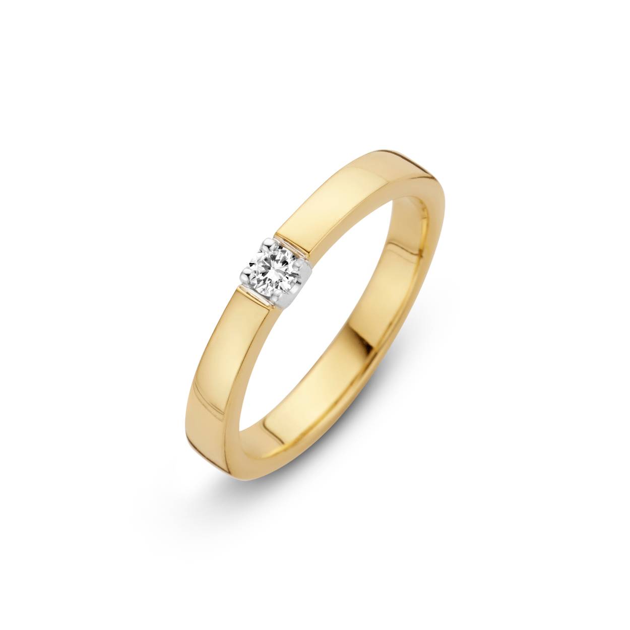 14 karaats gouden ring met briljant geslepen diamant. Deze ring uit de
Memoire collectie kan al worden geleverd met 1 steen
met de mogelijkheid om later stenen bij te plaatsen.
Ring zoals afgebeeld is gezet met 0.03 crt. leverbaar
in zowel geelgoud als witgoud in diverse maten.
