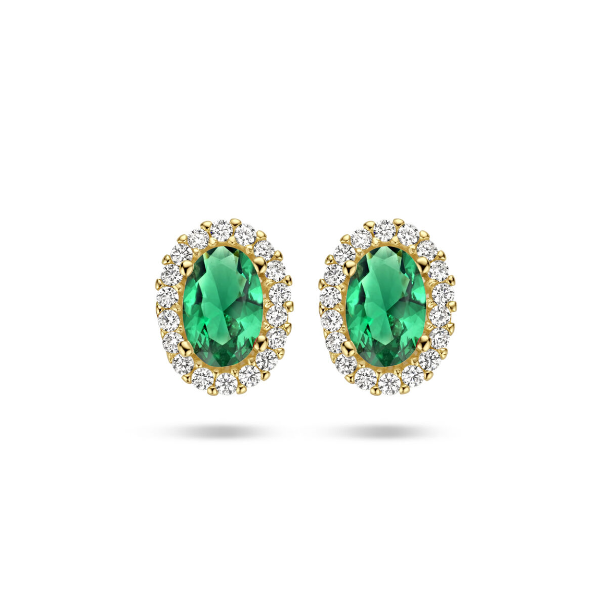 14k Geelgouden oorknoppen uitgevoerd met schitterende groene ziroknia. De oorknoppen hebben een afmeting van maat 8.5x7mm.