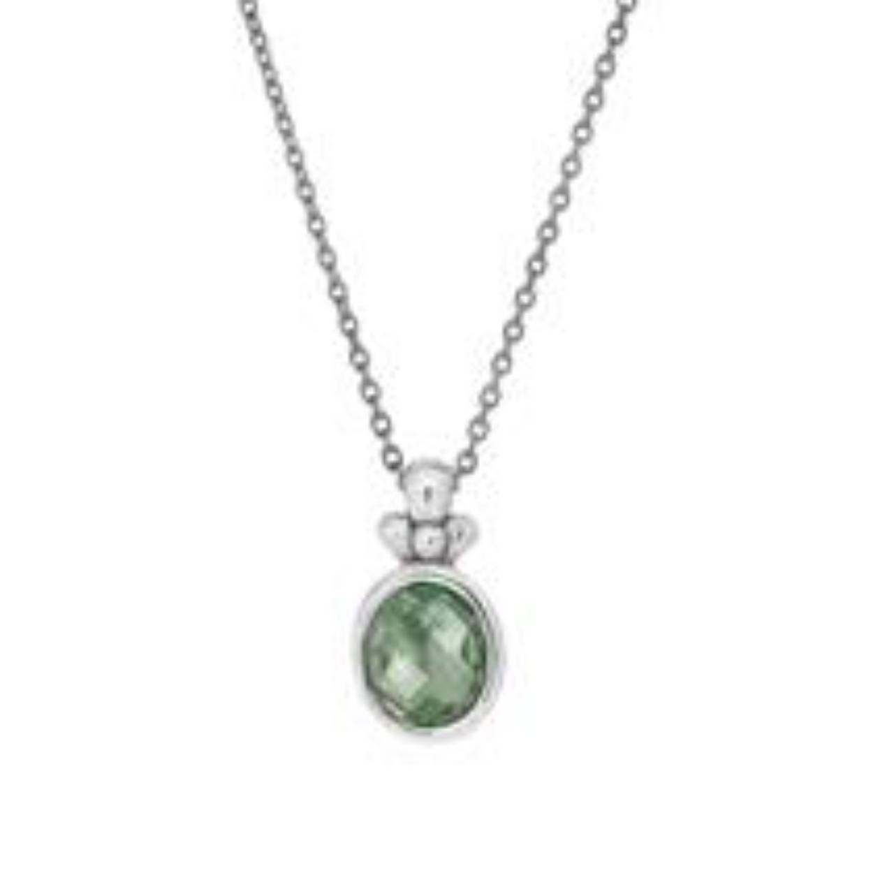 Deze sterling zilveren ketting heeft een mooie hanger met een 10 x 8 mm groene kwarts. De Ketting kan op 42 en 45 cm gedragen worden.