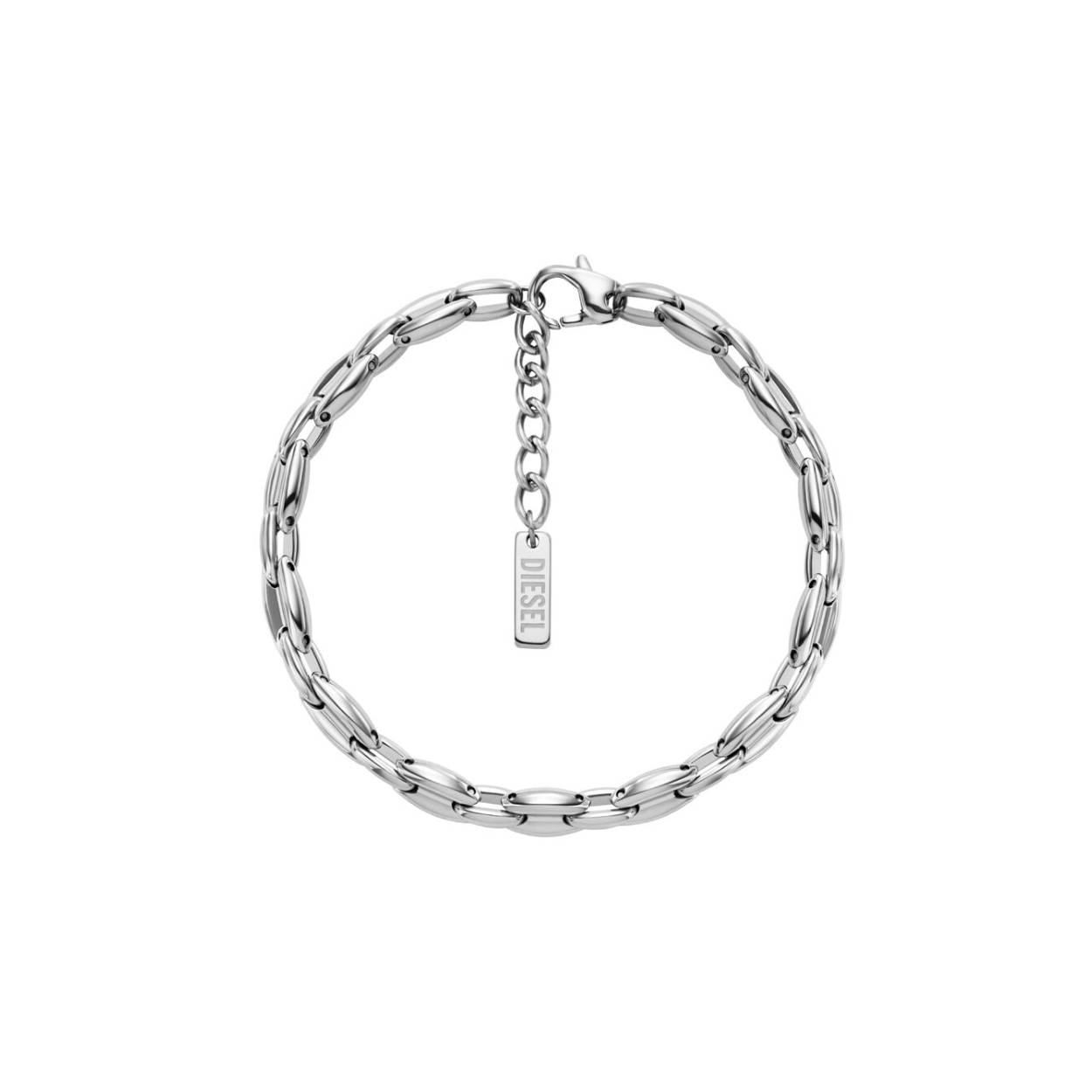Diesel's stainless steel chain bracelet ties into the organic language of the Metamorph watch collection. Offered in a silver color, this bracelet features a custom chain design and a lobster clasp closure. Perfect for adding a touch of Diesel's signature edge to any outfit.
