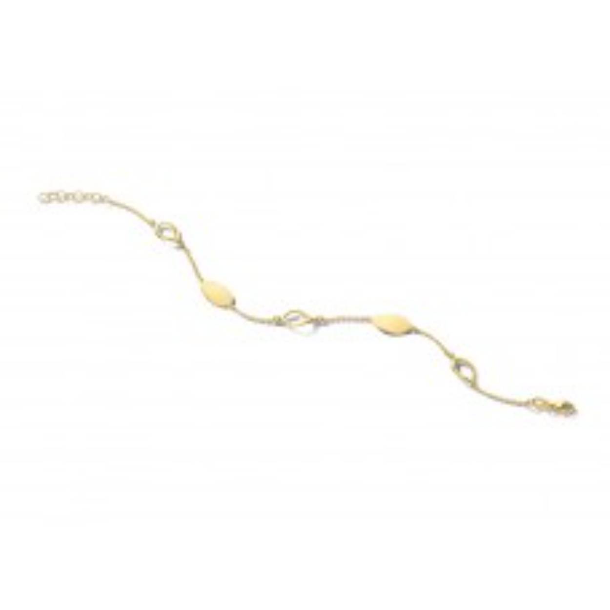 De armband is vervaardigd uit 18 kt geelgoud. De armband heeft tussen stukjes in mat goud in ovale vorm.
