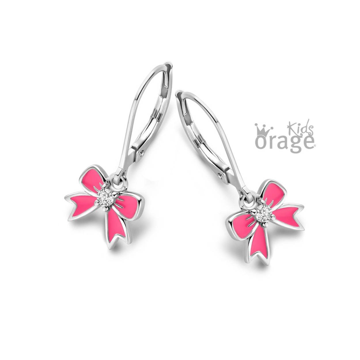 Orage Kids oorslingers zilver roze strik 