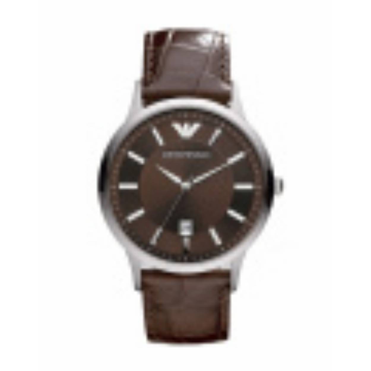 Emporio Armani AR2413 herenhorloge met een bruine leren horlogeband van 22mm breed. Het horloge heeft een roestvrij stalen kast met een diameter van 43mm. Het horloge heeft een quartz uurwerk en datumaanduiding. De waterbestendigheid is 5ATM.