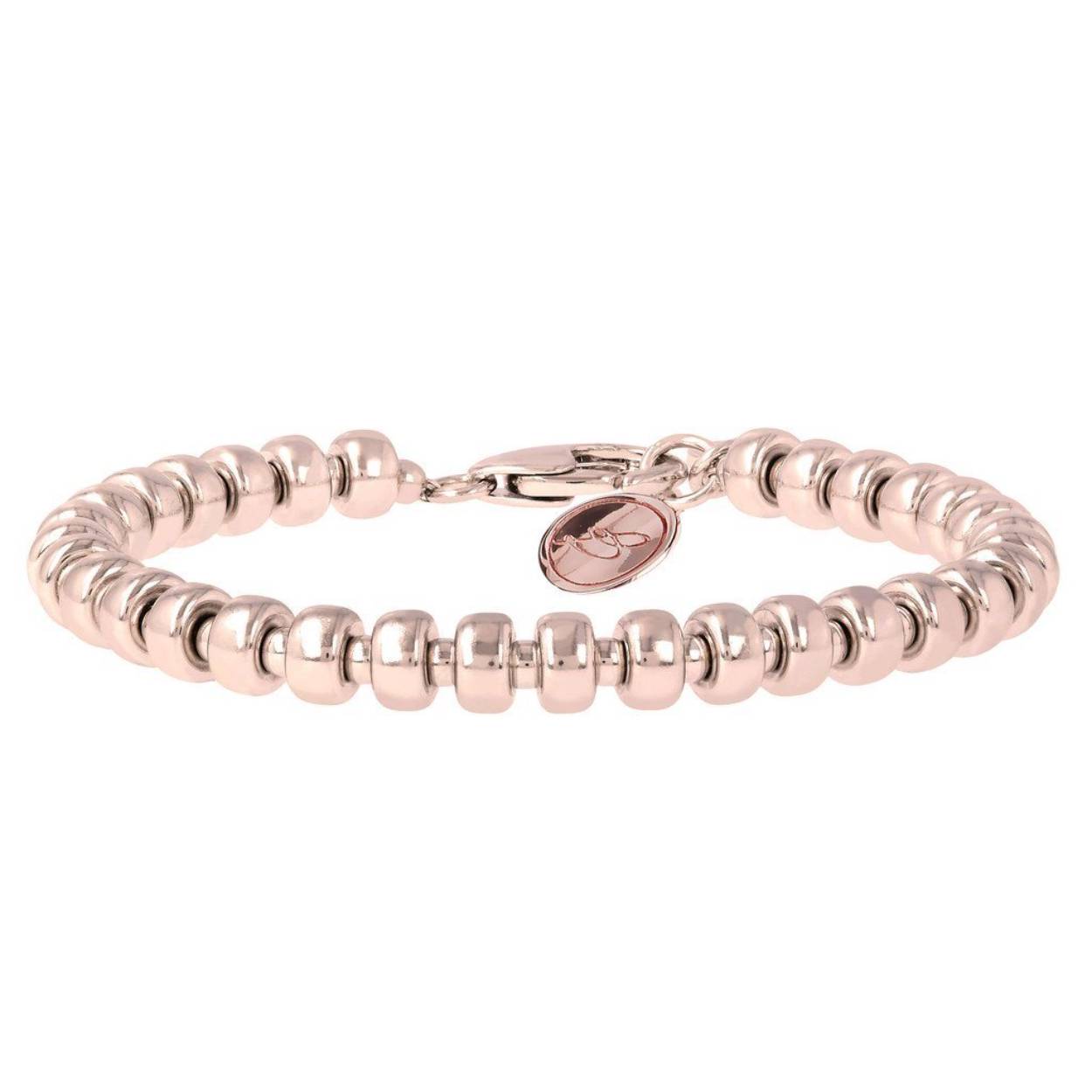 Bronzen armband met rondellen met een 18 krt rose gouden coating en een karabijnsluiting.