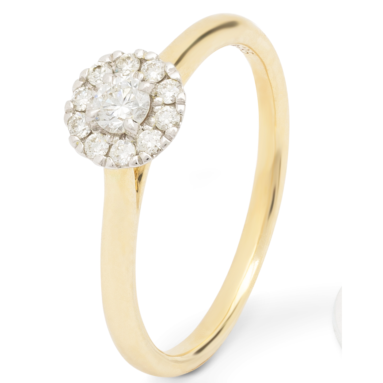 14krt geelgouden ring met witgouden zetting met 25 briljantgeslepen diamanten van 0.22ct totaal G Si