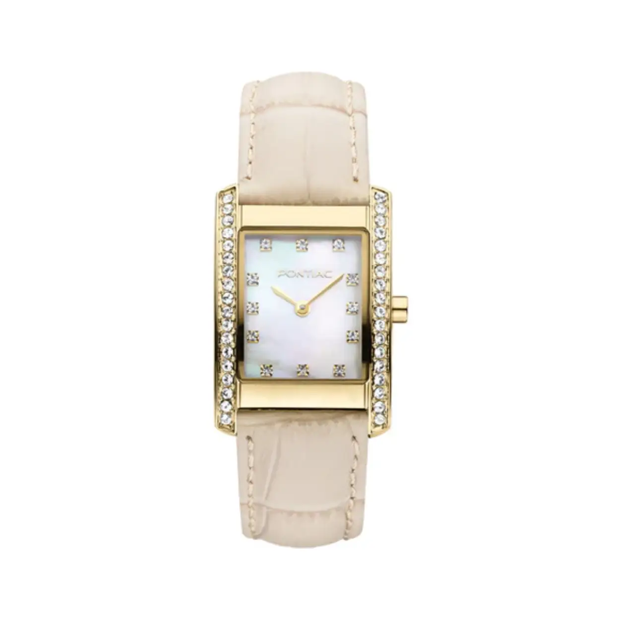 Dit Pontiac Vrouwen horloge beschikt over een Quartz binnenwerk. De kast (28 mm) is vervaardigd uit Staal (Rosékleurig) en heeft een Saffierglas. De band is Crème Leer. Dit horloge uit de Classic reeks is een mooi en tijdloos geschenk. Verras jezelf of iemand anders met dit cadeau.