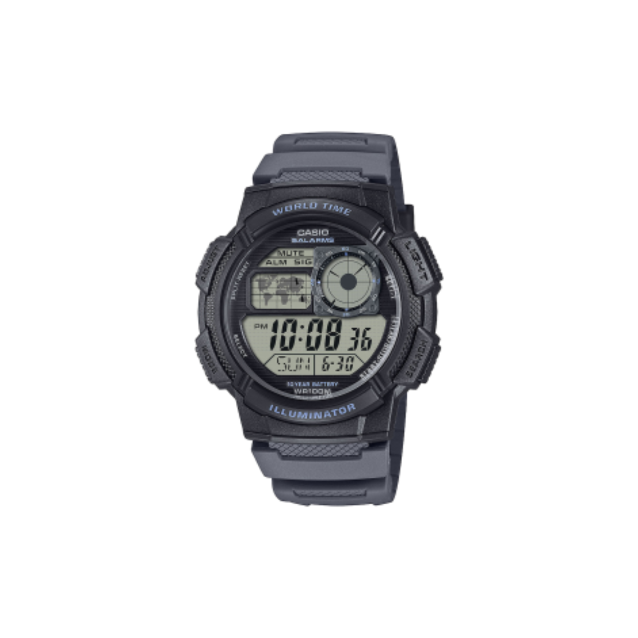 heren uurwerk Casio met grijze rubberband digitaal en analoge met datum en chrono en alarm