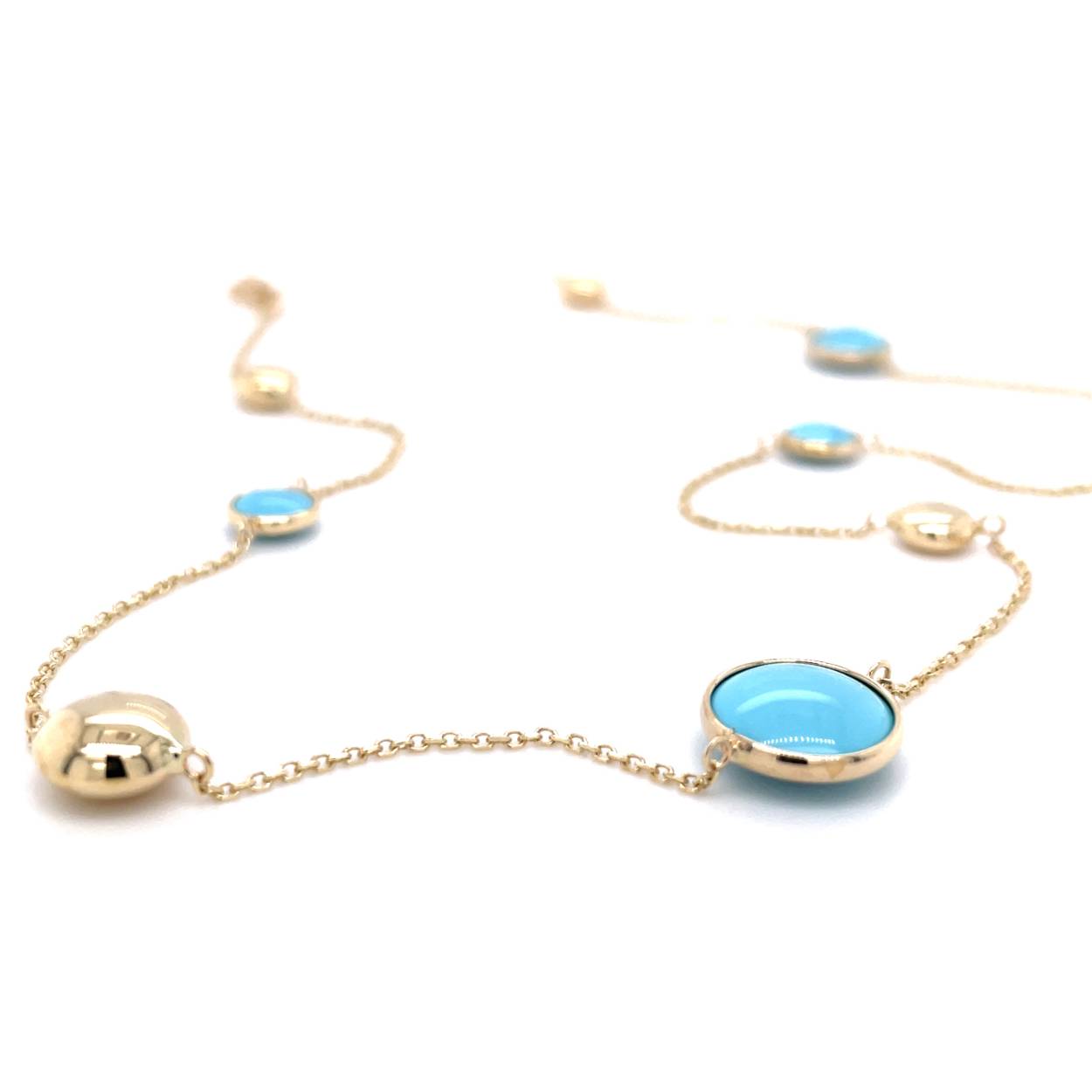 Geelgouden collier met turkoois stenen