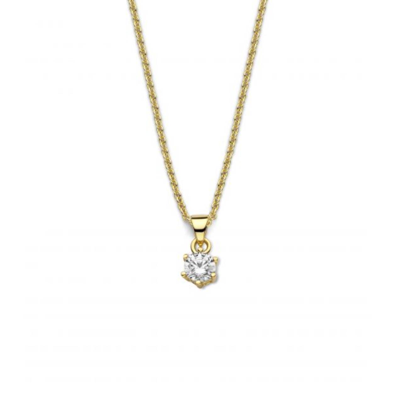 Zilveren Ketting met hanger - Zirkonia -  Rond - 5 mm - Ankerschakel - 40 + 5 cm - Goudkleurig