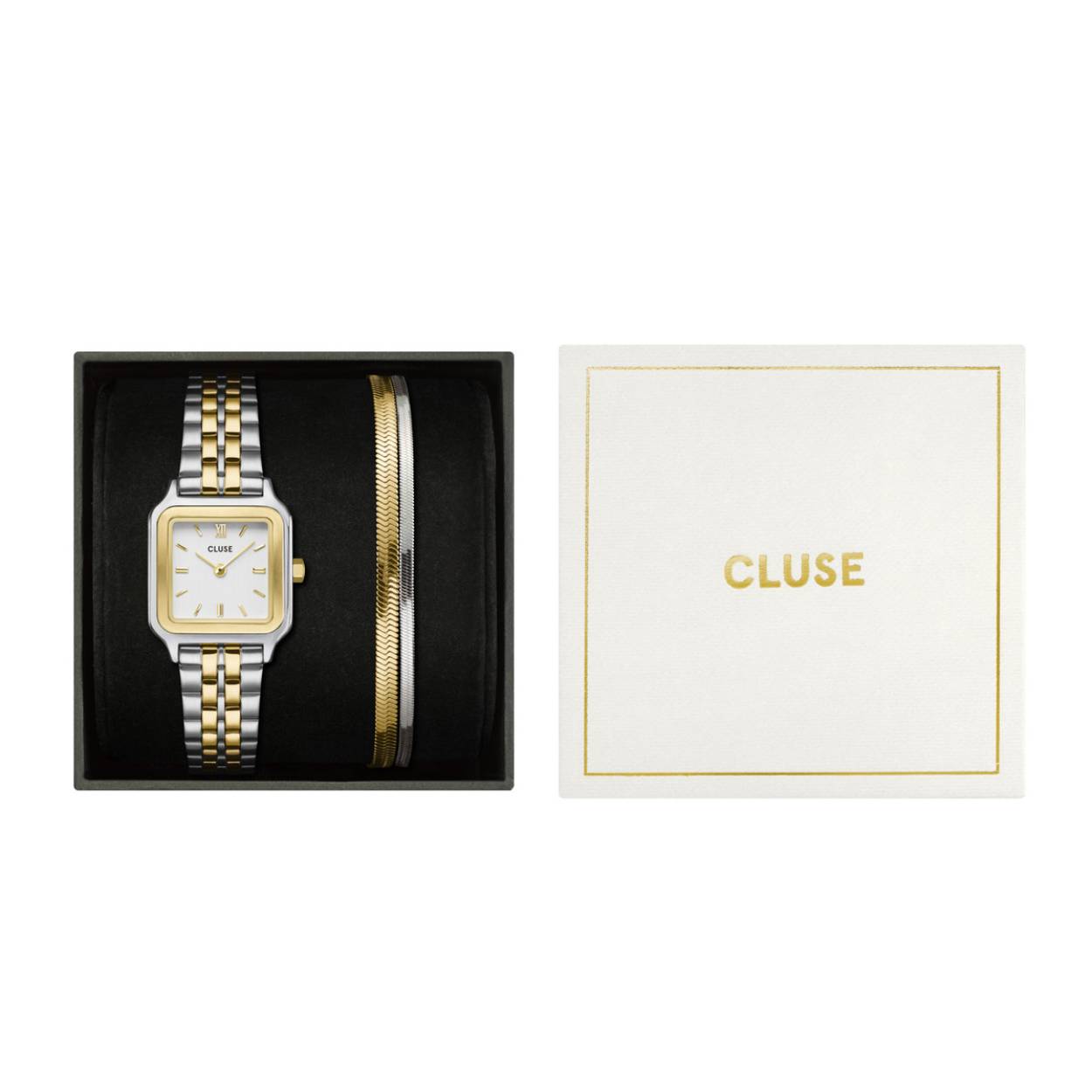 Maak kennis met het Gracieuse Petite Watch en de dubbele snake-armband - een elegant duo. Het Gracieuse Petite horloge heeft een goud- en zilverkleurige kast van 24 mm en een tweekleurig horlogebandje van 14 mm, waardoor het perfect is voor elke gelegenheid. In combinatie met onze unieke dubbele snake-armband, gemaakt van hoogwaardig edelstaal, voegt deze combinatie een laagje verfijning toe aan je pols. Upgrade jouw stijl met dit exclusieve duo, waarmee je overal de aandacht weet te trekken.
