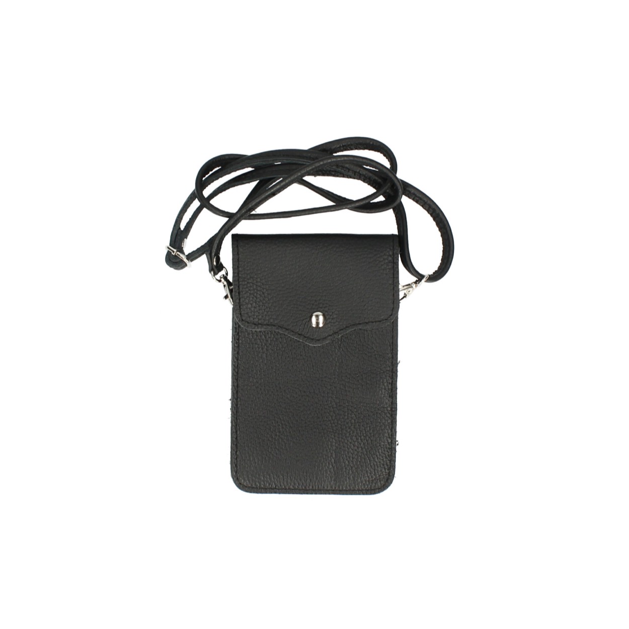 Telefoontasje met twee vakken. Het tasje wordt gesloten met een lichte magneet sluiting.
Schouderriem is afneembaar waardoor u ook een lange modische schouder riem eraan kunt zetten.

Afmetingen:
Hoogte 20cm x breed 12cm x 1 cm diep