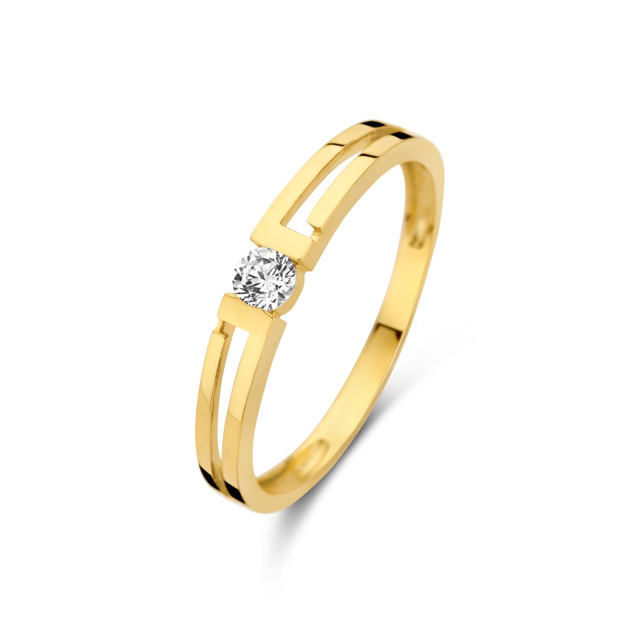 14 karaat geelgouden ring met zirkonia