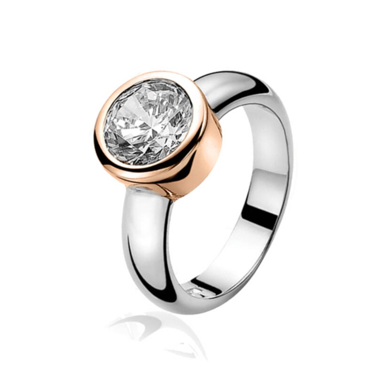 Zinzi zilver rosé verguld ring wit zirkonia mt.54 ZIR050D
