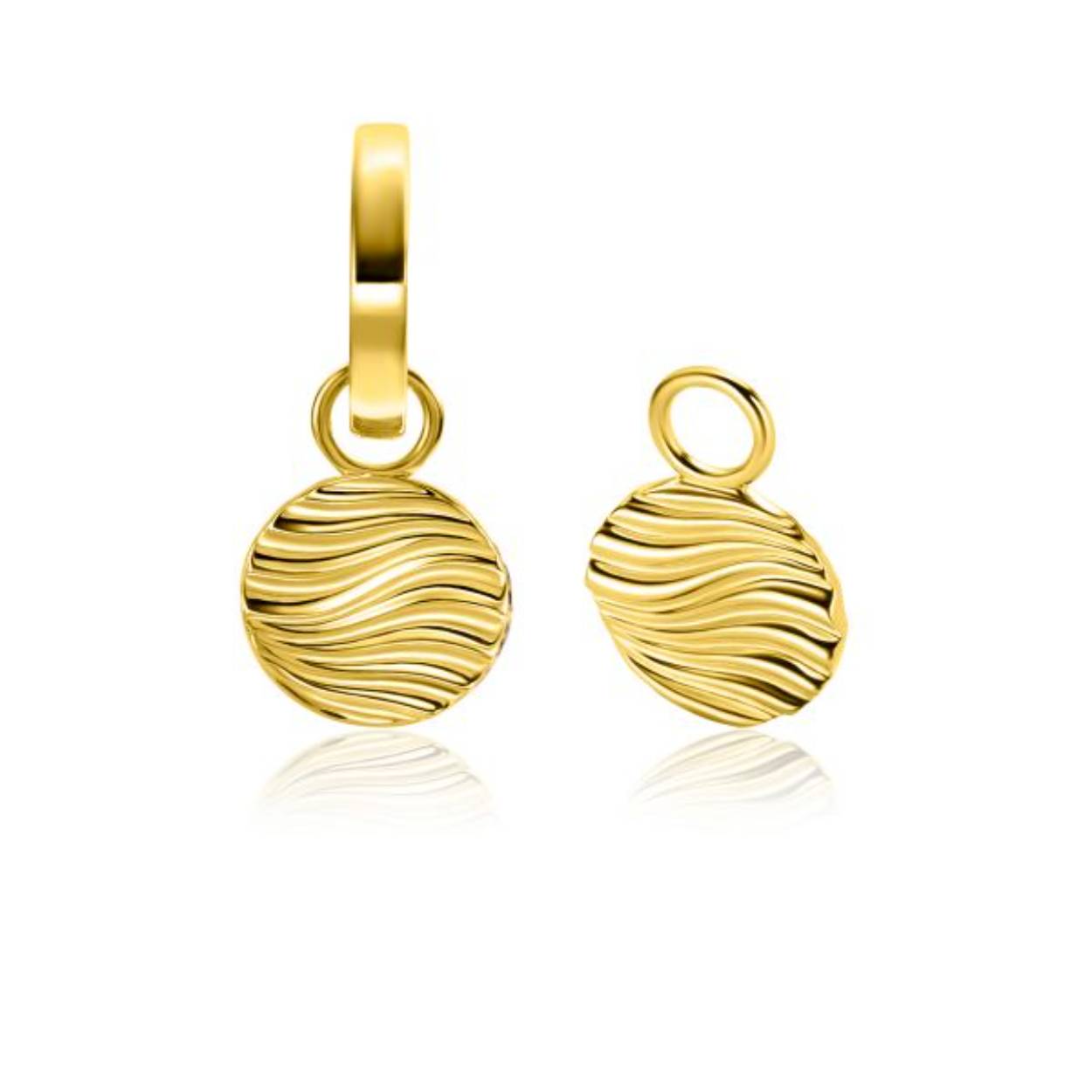 ZINZI gold plated zilveren oorbedels rond met sierlijke golven als bewerking ZICH2450 (excl. oorringen)
