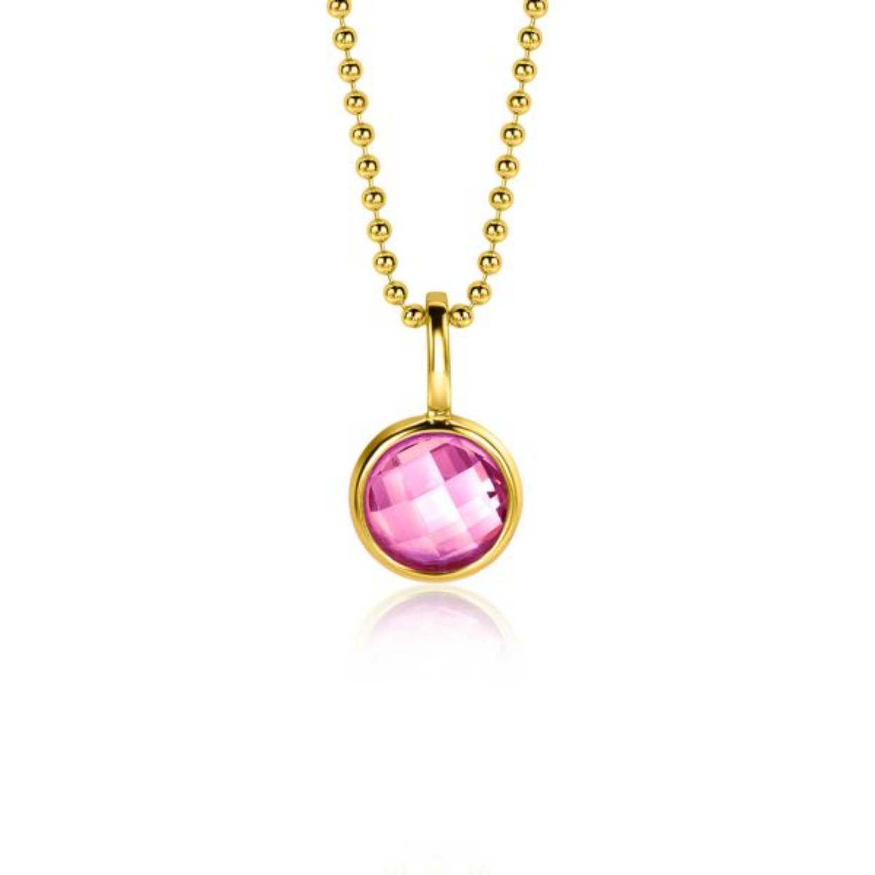zinzi hanger geboortesteen roze rozenkwarts zirconia