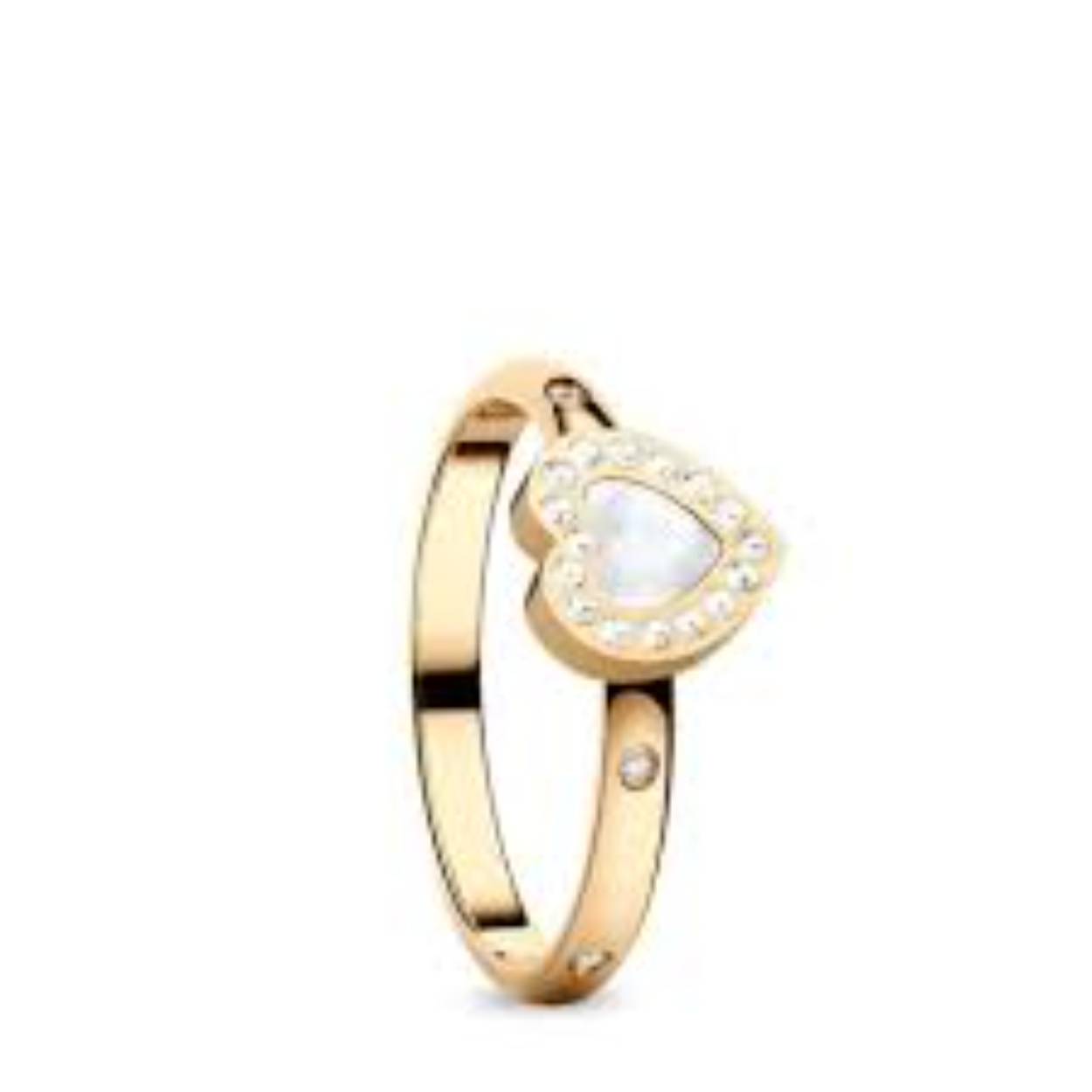 
Edelstaal bering ring met verguld met hart parelmoer mt.8
