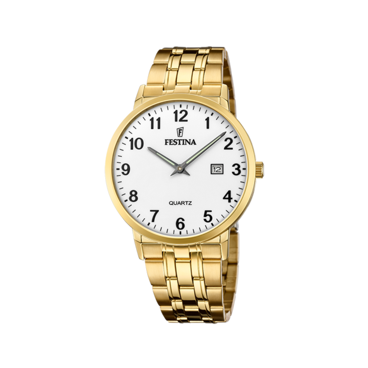 Festina herenhorloge F20513/1 met een edelstalen kast en een mineraal glas voorzien van een edelstalen band volledig geel.
