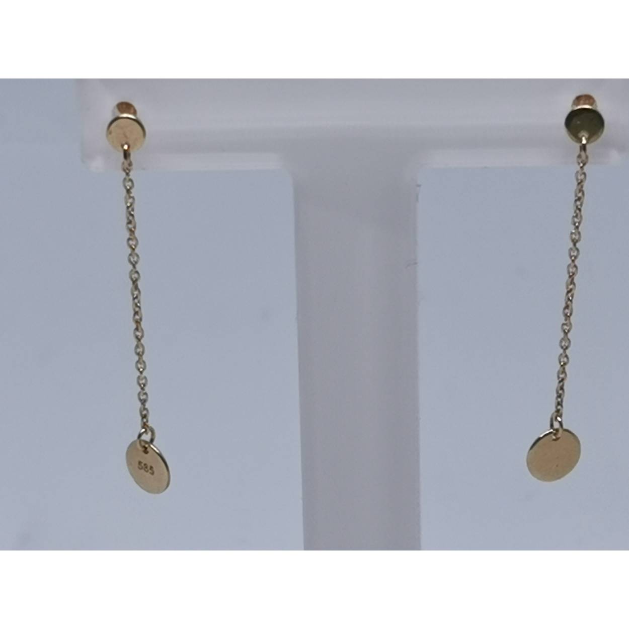 14 Karaat geel gouden fantasie oorhangers met platte cirkel 