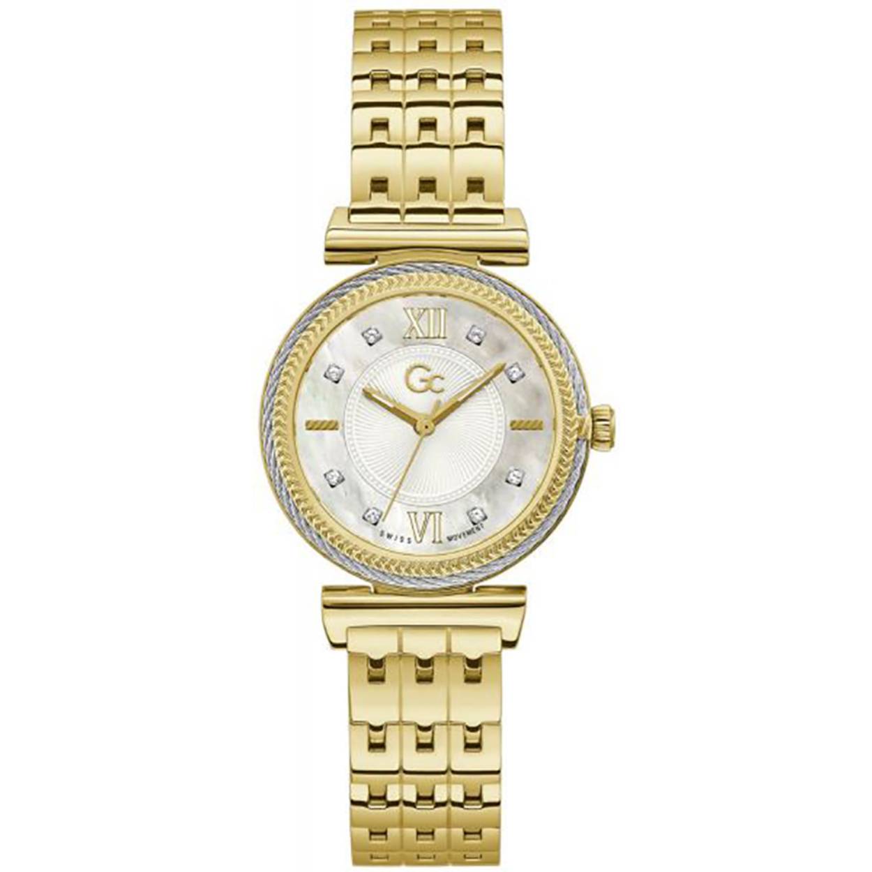 GC Dames horloge Sport Chic in staal met double met swarovski stenen.