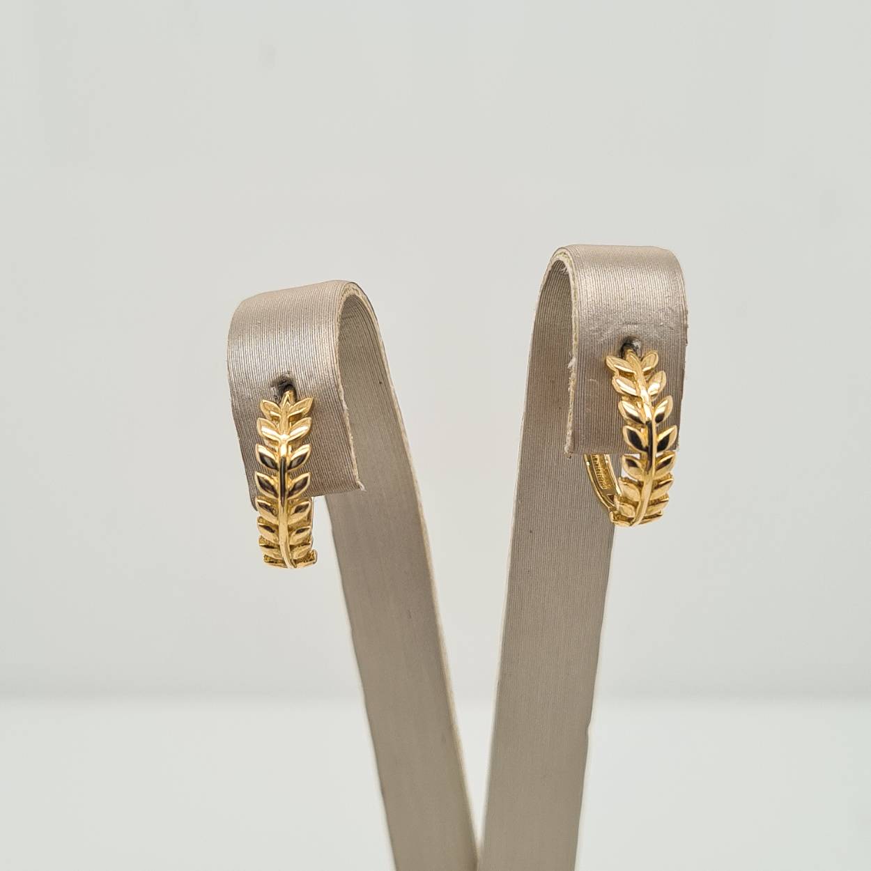 14k Geelgouden klapoorringen met een veer voorstelling. De oorringen hebben een afmeting van 14.5x4mm.