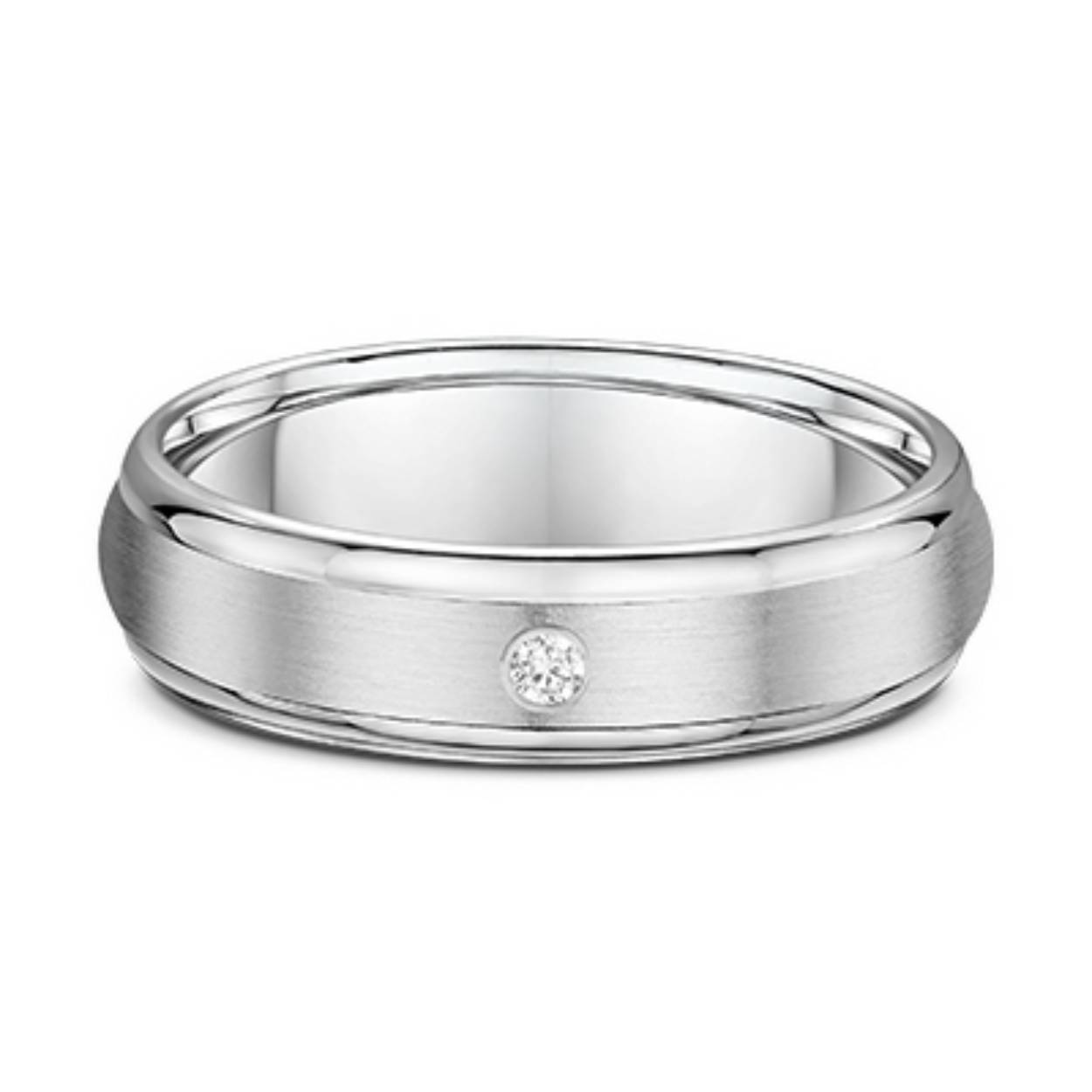 585 Witgouden trouwringen. Mat/glimmend, 5 mm breed. De damesring is gezet met 0.02ct briljant
prijs op aanvraag