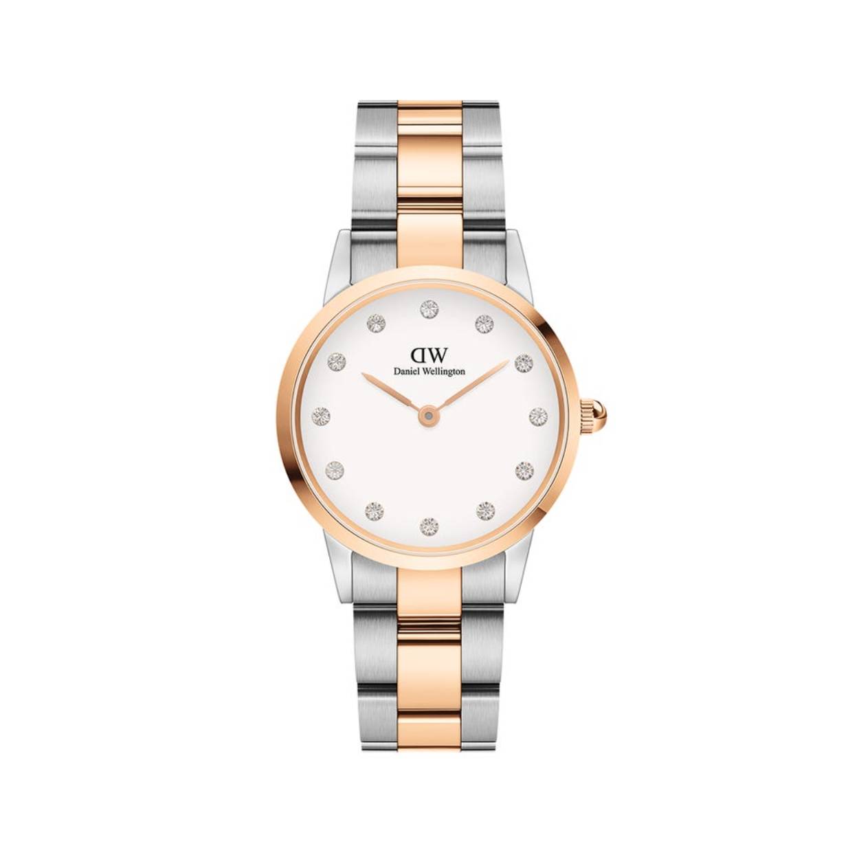 De Iconic Link is een moderne kijk op een klassiek design en de onthulling na jaren minutieus vakmanschap. De Iconic Link is een luxe metalen band met driedelige two tone rosezilver kleurige schakels. Alweer een prachtig horloge van Daniel Wellington