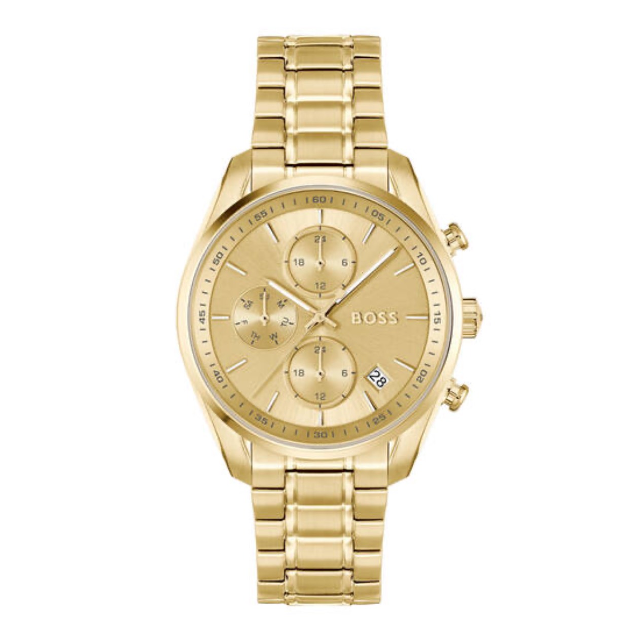 BOSS HB1502768 GRAND TOUR LADIES Dameshorloge 38mm 
Dit BOSS horloge uit de GRAND TOUR LADIES serie met artikelnr: HB1502768 heeft een luxe sportieve uitstraling. Zeer geschikt voor de moderne stijlvolle vrouw van nu. Het dameshorloge valt op door zijn stalen goudkleurige horlogekast met een gladde goudkleurige bezel en een goudkleurige sunray wijzerplaat met een dag, datum en 24-uursaanduiding. Opvallend zijn de fijne wijzers. Aan de kast zit een stalen mat glanzende goudkleurige schakelband met een vouwsluiting. Het horloge heeft een doorsnee van 38mm met een mineraalglas en is 3ATM. 

HET MERK:
HUGO BOSS is afgestemd op levensstijlen waar het gaat om kwaliteit en precisie. Het wereldwijde fashionlabel is verdeeld in twee merken: BOSS en HUGO. Het merk BOSS biedt geavanceerde, moderne horloges gericht op kwaliteit en design om een onberispelijke look te creëren – of het nu zakelijk, casual of sportief is. De horloge collectie van BOSS is perfect afgestemd op levensstijlen waar het gaat om kwaliteit en precisie. BOSS is op maat gemaakt in een onberispelijke stijl.

Blijf stijlvol bij de tijd. Voor de BOSS-vrouw is stijl het handelsmerk en draait alles om
details. Breng uw look naar een hoger niveau met onze nieuwe en kenmerkende horlogecollectie.

SPECIFICATIES:
- Mineraalglas
- Ronde kastvorm, Ø 38mm
- Stalen horlogekast
- Goudkleurige wijzerplaat
- Stalen schakelband
- 3ATM