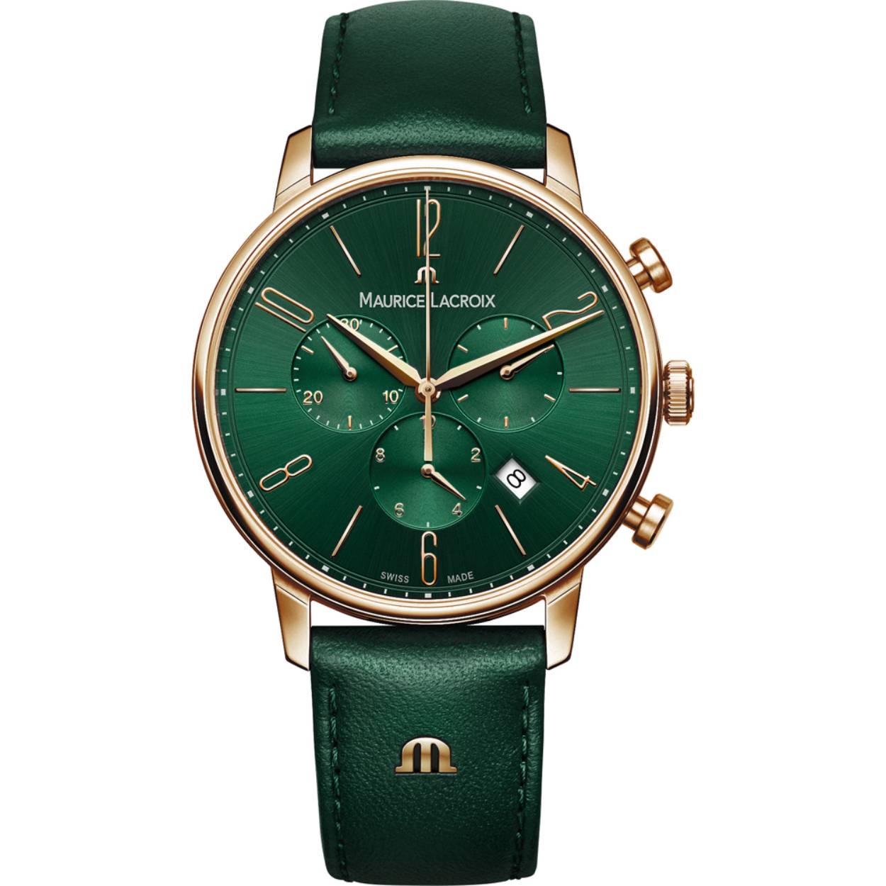 Dit is een horloge van het merk Maurice Lacroix. Dit horloge komt uit de serie Eliros.

De specificaties van dit horloge zijn: 
Kast:
Kastmateriaal: Edelstaal
Kastkleur: Ros� Goud
Kastmaat: 40 mm

Band: 
Bandmateriaal: Leder
Bandkleur: groen

Overige specificaties:
Waterdichtheid: 5 ATM / 50 Meters / 165 Feet
Glassoort: Saffier kristal
