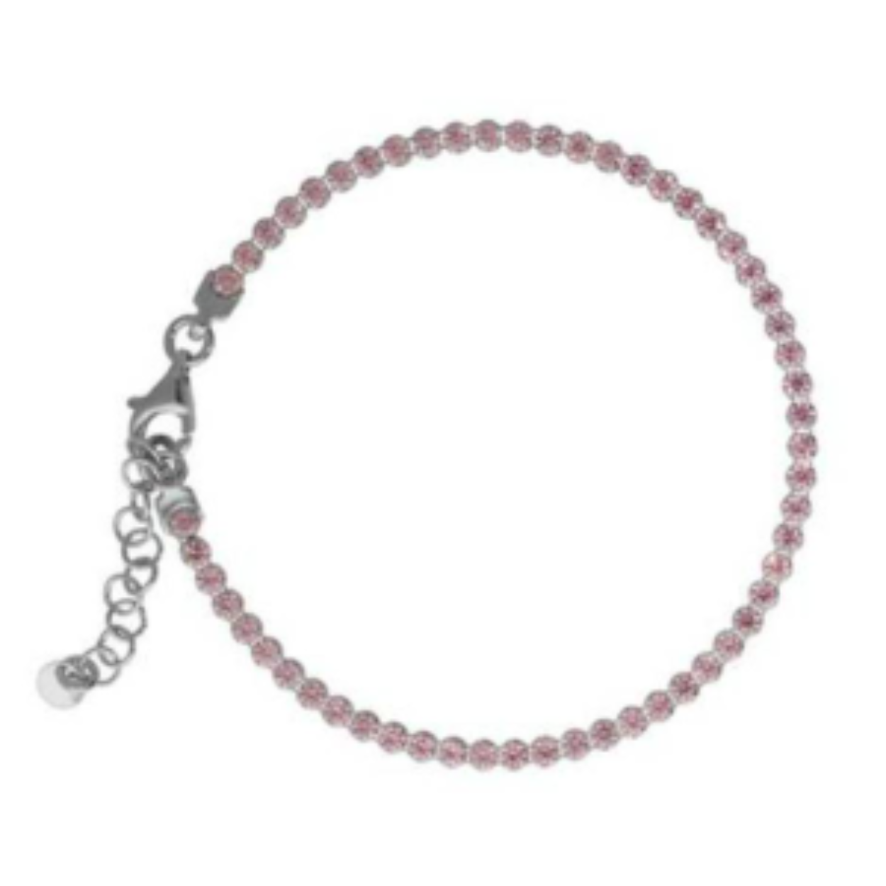 Zilveren gerhodineerde tennisarmband met roze stenen 18cm