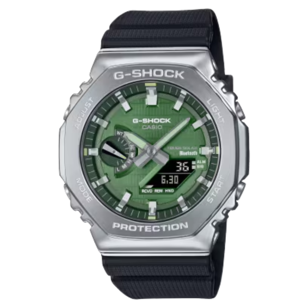 Dit Casio horloge behoort tot de G-Shock collectie.
Referentienummer: GBM-2100A-1A3ER

Gedurfd metaal en verfijnde glans komen samen in een GBM-2100 met Smartphone Link via Bluetooth® en het Tough Solar-oplaadsysteem in een zorgvuldig afgewerkt metalen ontwerp met iconische achthoekige rand.

Welkom bij een compleet nieuw niveau van 2100-functionaliteit in metaal: het horloge heeft een robuuste constructie en een stijlvol ontwerp en is even goed op zijn plek in een informele als in een zakelijke omgeving.