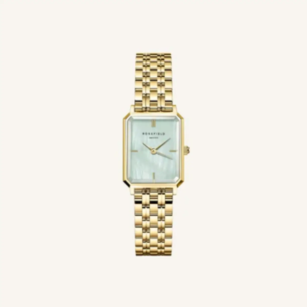 rosefield dames horloge goudkleurig met mint groene wijzerplaat model octagon