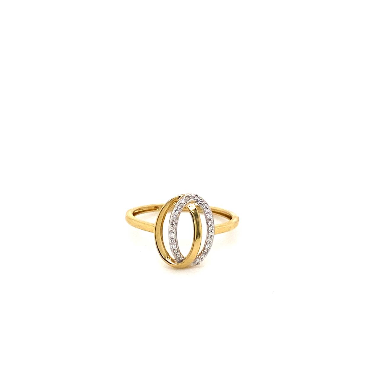 14 krt geelgouden ring met open ovaaltjes waarvan 1 met diamant 0.07ct H/SI