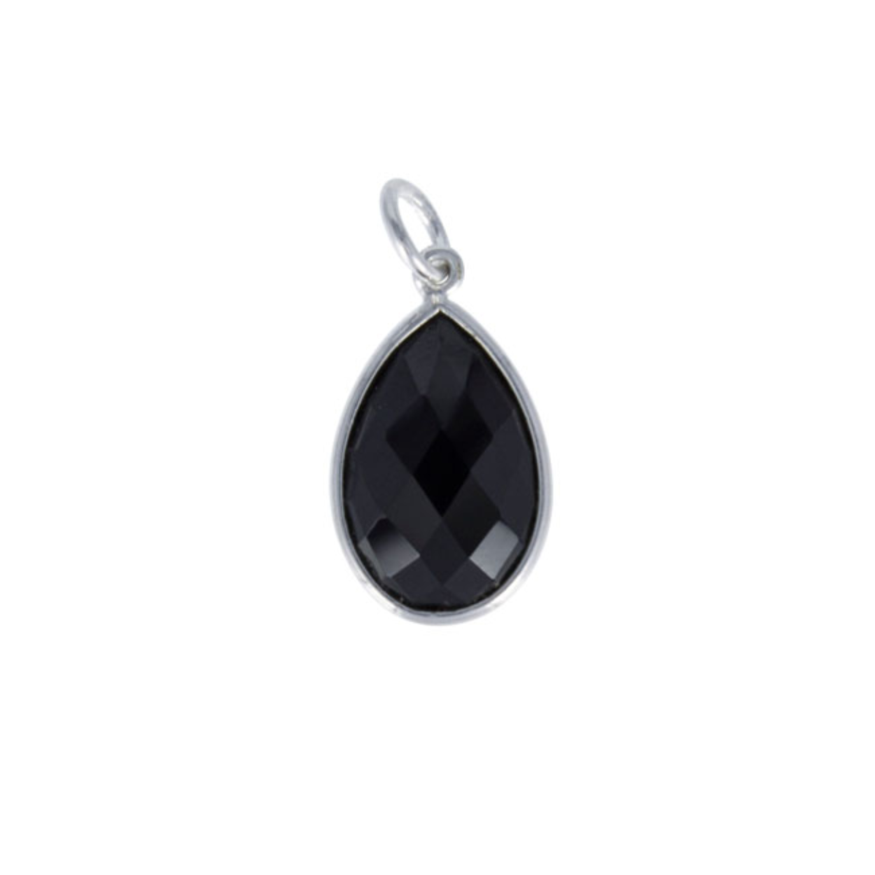 Zilveren bedel. De bedel heeft een klassieke druppelvorm en is ingelegd met een prachtige Onyx steen.