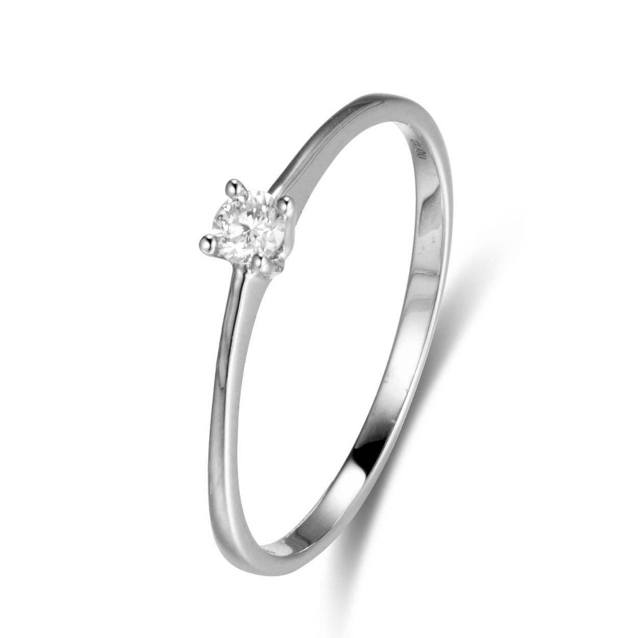14k witgouden solitaire ring met diamant 0.15 crt